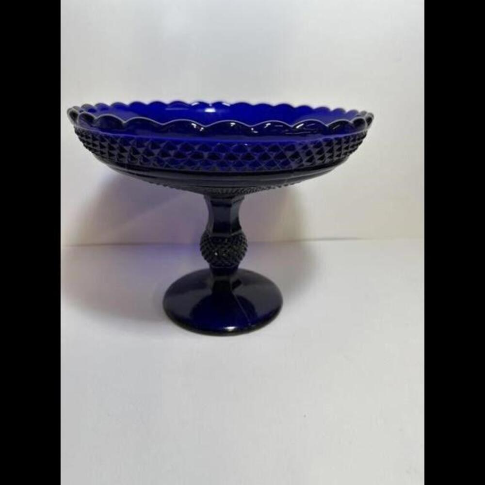 Vintage Cobalt Blue Hobnail Platter Candy Tray